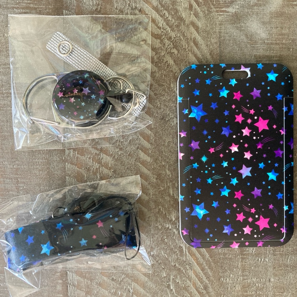 🆕 Dark Starry Card Holder ID Badge with Detachable Extendable Lanyard